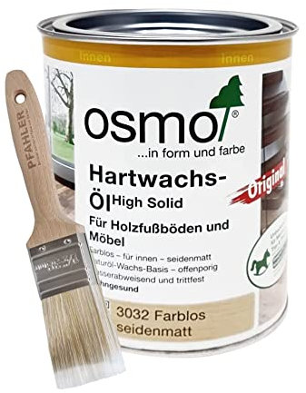 Osmo Hartwachs-Öl Original 3032 0,75 l farblos seidenmatt für innen + Flächenstreicher Pinsel von Pfahler Gratis.
