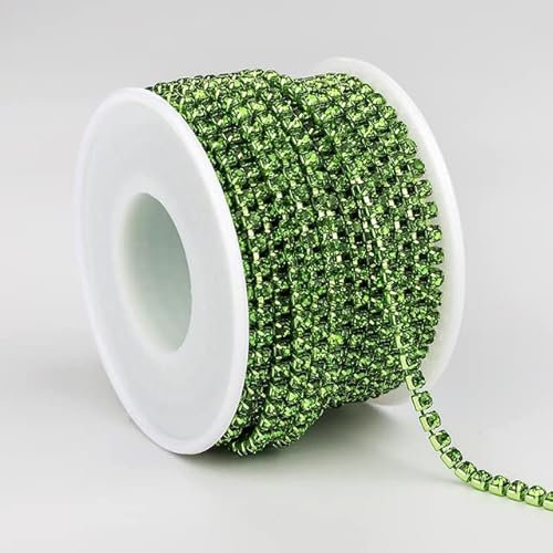 SS6-SS16 AAAA Aufnähen Metall Strass Cup Kette Glitter 1 Reihe Glaskristall AB Strasssteine zum Nähen von Hochzeitskleid Kleidung-Peridot,SS6(1.9mm-2.0mm),1 Yard