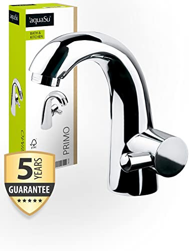 aquaSu® Premium Kaltwasserhahn mit Wasserspar-Mischdüse, seitliche Betätigung, Standventil Bad, Einhebelmischer mit Keramikkartusche, runder Auslauf, Kaltwasserventil, Messing, Chrom, 796200