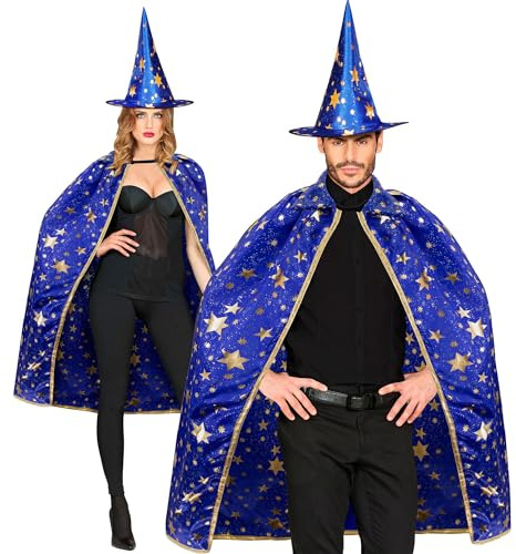 W WIDMANN MILANO Party Fashion - Zauberer Kostüm Set | Mit Umhang (85 cm) und Hut, Magier-Outfit für Erwachsene, Kostüm für Karneval & Mottoparty