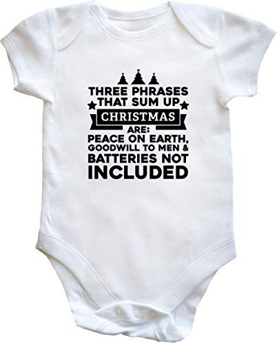 Hippowarehouse Three phrases that sum up Christmas are: Peace on Earth, Goodwill to Men and Batteries not Included baby vest bodysuit (short sleeve) boys girls