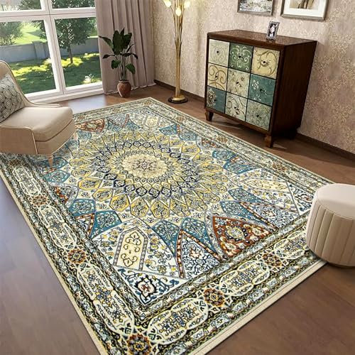 Rururug Grand Tapis Salon 200 x 300 cm Oriental avec Motif Floral, Antidérapant, Lavable Poil Ras Moelleux pour Chambre et Salle à Manger, Intérieur Coloré