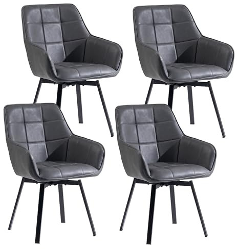 CLIPOP Esszimmerstühle 4er Drehbar Set mit Armlehne, Kunstleder Polsterstuhl Gepolstert Sitz Küchenstuhl Drehstuhl Armlehnenstuhl für Esszimmer Wohnzimmer Büro (4er Set, Kunstleder Grau)