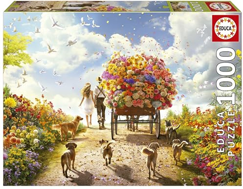 Educa - Puzzle 1000 pezzi Carrello di fiori | Puzzle natura e fiori | Misura 68x48 cm | Include colla Fix | Per adulti 14+ (19921)