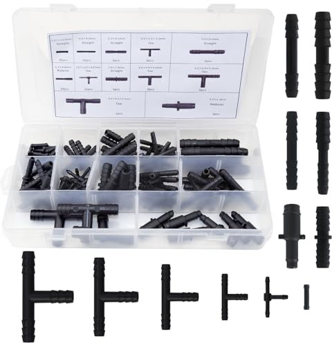 113 Pezzi Connettori per Tubo Tergicristallo, Raccordo a T per Tubo da Giardino, 12 Misure Diverse di Connettori Tubo, Connettori per Tubi Flessibili, Utilizzabili per l'irrigazione del Prato