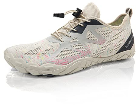 IceUnicorn herr dam barfotaskor traillöparskor träningsskor stickad minimalistisk bred tålåda, En beige, 38 EU