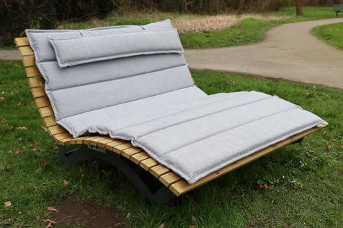 SCALANT Waldsofa Premium Inkl. Auflage + Kissen (hellgrau), Lärche, für 2-3 Personen, Sonnenliege, Außenliege, Wellenliege, Relaxliege, Holzliege für den Garten, KTL beschichtet