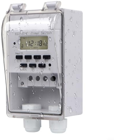 SPORTARC Programmierbarer Zeitrelaisschalter, 220 V, intelligenter Zeitschaltuhr, Wandmontage, digitaler LCD-Timer mit wasserdichter transparenter Abdeckung, u658t01