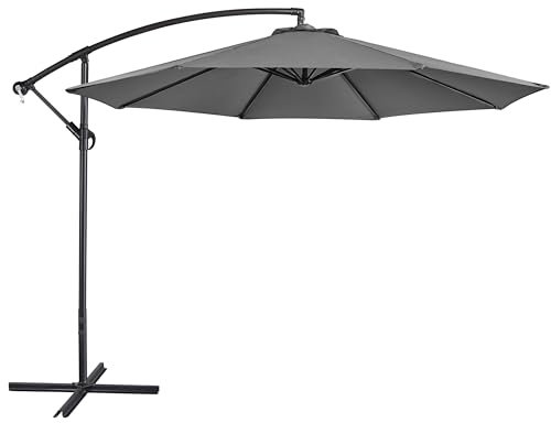 Yaheetech Cantilever Parasol Umbrella 3m Outdoor Sun Shade Banana Hanging Umbrella Parasol Beach Canopy with Crank Handle & Cross Base & Ribs Grey