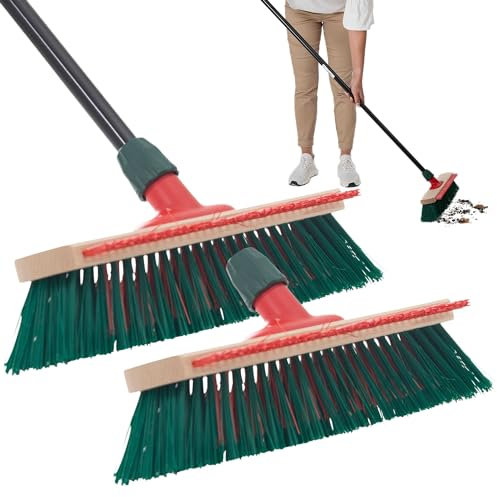 Novaliv 2X Gartenbesen 40 cm mit Stiel und Kratzleiste Elaston Borsten Besen draußen Straßenbesen mit Stiel Harte Borsten Terassenbesen Hofbesen Stallbesen Kehrbesen Industriebesen Outdoor Broom