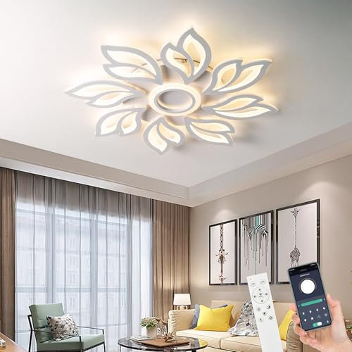MYYCX LED Deckenleuchte Wohnzimmer 80w Modern Deckenlampe Weiß mit Fernbedienung APP Farbwechsel 3000K-6000K Dimmbar Deckenbeleuchtung für Schlafzimmer, Wohnung, Büro (Weiß, A)