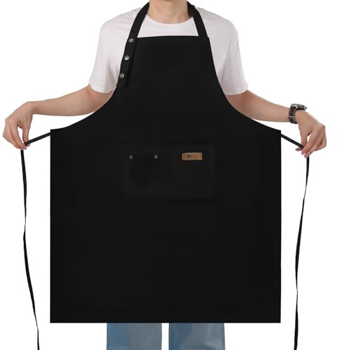 Yuubin Extra Large Aprons for Men, Adjustable Button Bib Apron with 3 Pockets Chef Cooking Kitchen Aprons Women,Water & Oil Resistant