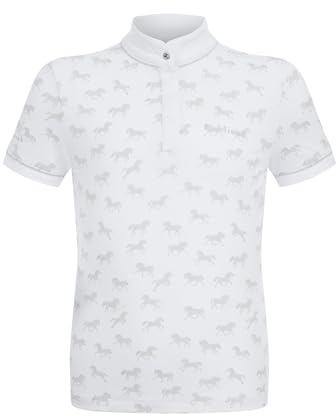 LeMieux Mini Bella Show Shirt - Kids Horse Riding Short Sleeve Top - Children's Equestrian Apparel - White/Ponies - 9-10 Years