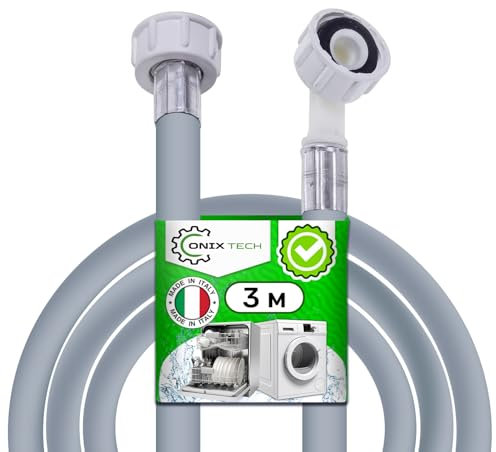 Manguera Lavadora y Lavavajillas 3m para Alimentacion Agua con Válvulas Ø 3/4 Presión de 20 a 60 Bar para Temperaturas de hasta 25°C - MADE IN ITALY - Garantía de 5 Años - ONIX TECH