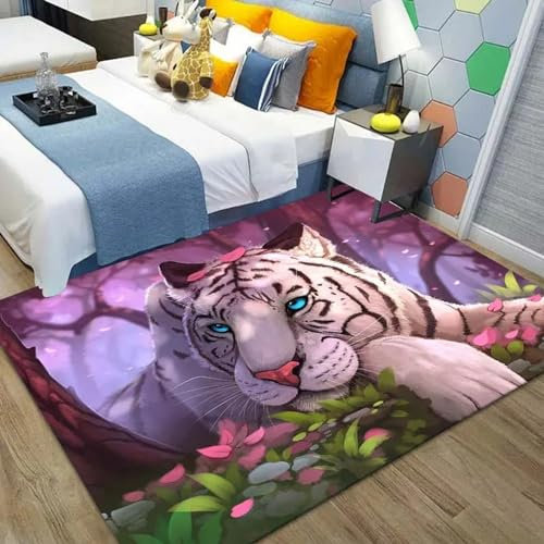 Kind Teppich 160 X 230 cm, Schlafzimmer Teppich, 3D Teppiche Wohnzimmer Teppiche Weich rutschfest Teppich Für Wohnzimmer Schlafzimmer Bettvorleger Tiger-Tierwelt -0N2K2Q6M0E0H0