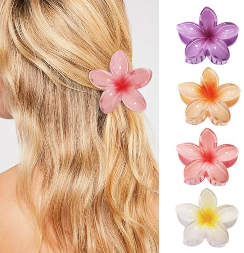 ZSPERKLA 4 Stück Blumen Haarklammer für Dickes Dünnes Haar, Niedliche Acryl Haarspangen, Rutschfeste Große Haarklammern Haarstyling Zubehör für Frauen Mädchen