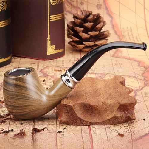 MZSX Smoking Pipe, Tobacco Smoking Pipe Set with Pipe Scraper, Stand Holder, Pipe Cleaner and Other Pipe Accessories, Gift for Grandfather, Father, Husband ,Smoker accessory (Wood color)