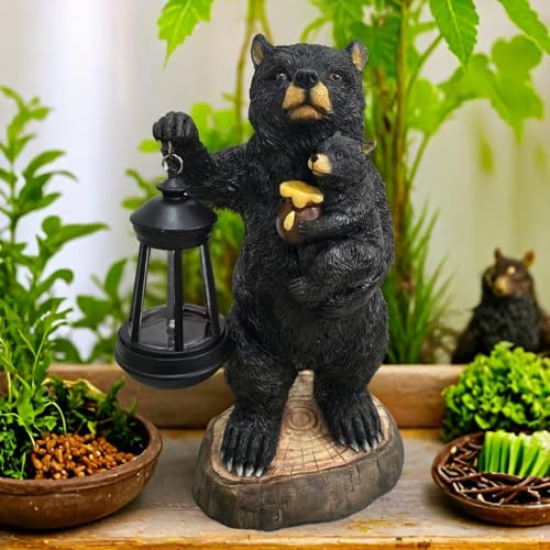 Qmaggice Garden Statues Bear with Solar Lantern, Outdoor Bear Figurines Decorations for Patio Yard Lawn Ornaments, Gifts for Mom/Grandma Birthday Housewarming