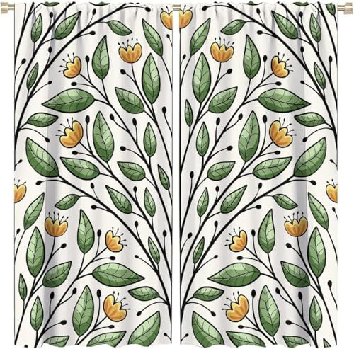 Vorhang Blickdicht Gardinen Mit Ösen - 2 Stücke 140 (B) X 160 (H) cm Verdunklungsvorhänge 3D Retro-Blumenmuster Muster Thermovorhang Für Kinderzimmer Schlafzimmer Weihnachtsgardinen 9426352021684