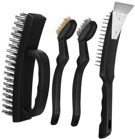BUGUUYO 4pcs Heavy Duty Wire Cleaning Brush Sturdy Stainless Steel Scrubbing Brushes for Rust and Dirt Removal Comfortable Grip for Precision Cleaning Tight Spaces