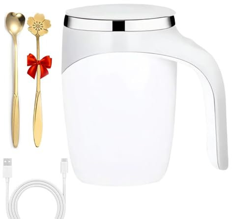 Automatic Magnetic Stirring Coffee Mug, Magnetic Electric Stainless Steel Mixing Coffee Tumbler, Rechargeable Stirring Cup Coffee Blender Cup with 2 Spoon, for Home Travel