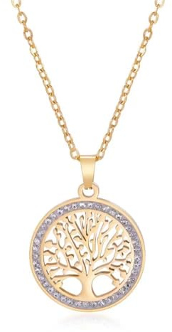 JSNOM Collana Donna Albero della Vita: Collane Ragazze Girocollo Acciaio con 5A Cubic Zircone, Gioielli Regalo per San Valentino Compleanno Natale della Fidanzata Figlia Mamma (Argento) (Oro)