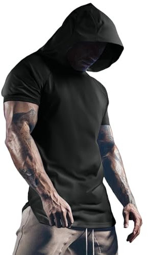 Beokeuioe Herren Hoodie T-Shirt Sommer Kurzarm Workout Sport Fitness Kapuzenpullover Shirts Mode Einfarbig Muscle Shirt Freizeitshirt Sweatshirt Männer Sportshirts Hoody Basic Tops