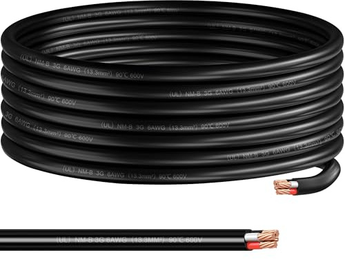 6/3 NM-B Wire with Ground,25FT,Non-Metallic Sheathed Cable, 6/3+10/1 AWG,Electrical Wire for Residential Building, Indoor and Outdoor Wiring Projects, Lighting