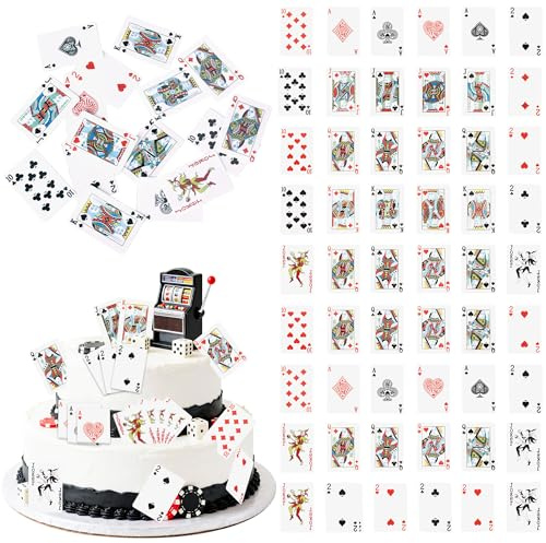 52 Stück Essbar Kasino Poker Cupcake Dekorationen Karten Spielen Tortendeko Poker Spiel Kuchen Deko Essbar Kasino Cake Toppers für Las Vegas Casino Nacht Thema Party Kuchen Dekorationen
