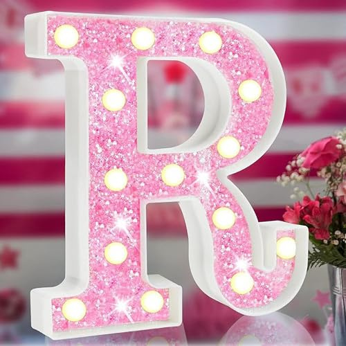 LED Marquee Letter Lights, Light Up Letters Glitter Alphabet Letter Sign Battery Powered for Night Light Birthday Party Wedding Girls Gifts Home Bar Christmas Decoration