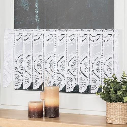 Gardinen Vorhangen Weiß Jacquard 300x30 cm (BxH) Emira Kurze Gardine Scheibengardine Für Küche Und Mehr Fertig Zum Aufhängen 1 Stück
