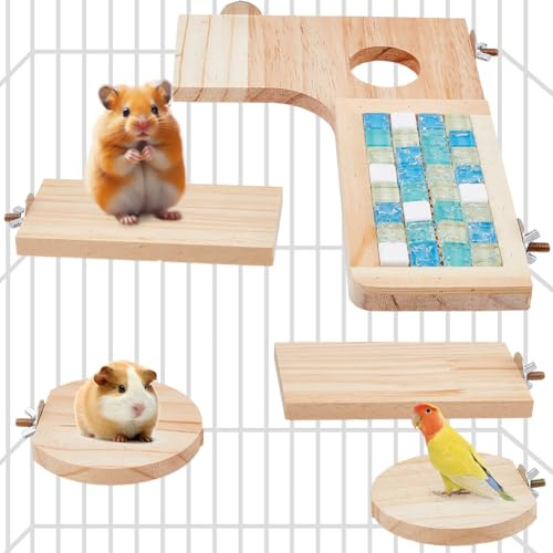 DICOSMETIC 6 Stück Holz Hamster Käfig Plattform Tierkäfig Sprungbretter Chinchilla Kletterleitern Rechteckige Käfigzubehör Rattenkäfige Stehende Bretter Für Maus Papagei Kleintier