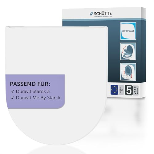 SCHÜTTE Abattant WC compatible avec Duravit Starck 3, avec système d'abaissement automatique, fabriqué en UE, couvercle de toilette amovible en Duroplast incassable, couvercle de toilette et lunettes