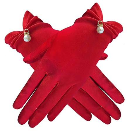 1 Paar Satin Women’s Gloves,Kurze damen Handschuhe Elegant Brauthandschuhe 1920er Jahre Handschuh Satinhandschuhe mit Perlen für Hochzeits Classic Oper Party Dinner,Adult Size,Weiß