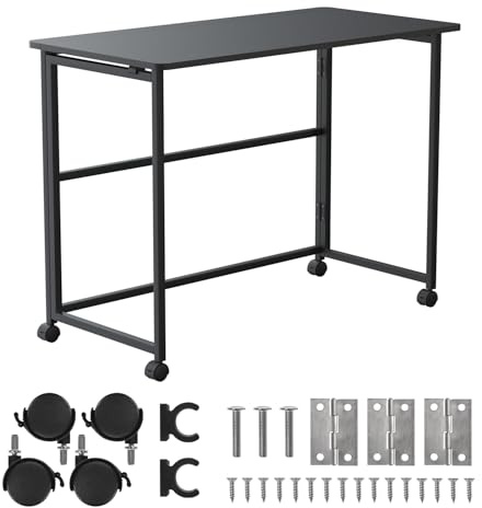 Maclean MC-1250 Klappbarer Mobiler Schreibtisch 100x50 cm Stahlgestell 50 kg belastbar Computertisch Arbeitstisch Büro Tisch auf Rollen (Schwarz)