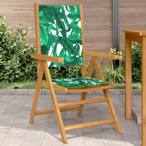 HaoChrymec Lot de 2 Chaises de Jardin en Bois d'Acacia Massif, Dossier Inclinable et Pliable, Fauteuil Jardins Exterieur, pour Jardin, Terrasse, Balcon, Vert avec Motif Feuilles, 57x70x109 cm
