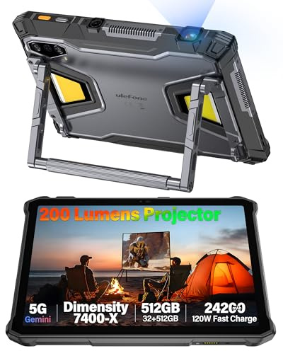 Ulefone Armor Pad 5 Ultra 5G KI-Outdoor Tablet mit Projektoren, 11 FHD+ 512GB/2TB, Rugged Smartphone Android 15, Nachtsicht, 24200mAh/120W, IP68 Wasserdicht Tablet,4G,5G,GPS,NFC,WiFi 6E,Fingerabdruck