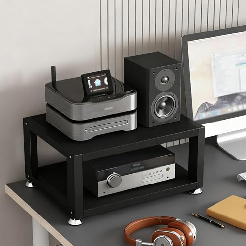 ZUGIATP 2 3 Oder 4-stöckiges HiFi-Rack AV Mediaplayer Ständer Desktop Lautsprecherständer Kleines Aufbewahrungsregal Ideal Für Homeoffice Gaming-Raum(Black,Double layer45cm/17in)