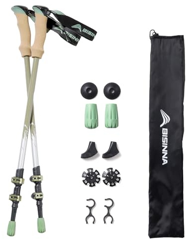 BISINNA Wanderstöcke 135cm Teleskop Trekkingstöcke aus Aluminium | Korkgriff, 2 Stück, Unisex für Erwachsene, Wandern Nordic Walking Skitouren