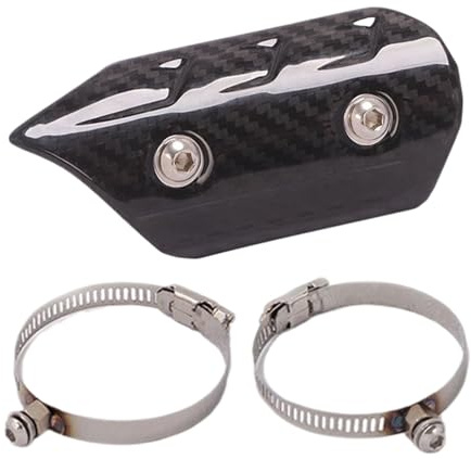 Protector Térmico Escape - Universal Moto Silenciador Tubo Fibra Carbono Acero Inoxidable | Protección Central Cubierta 2 Abrazaderas ATV Scooter | Ciclomotor Pit Bike Cross Anticaloría Seguridad