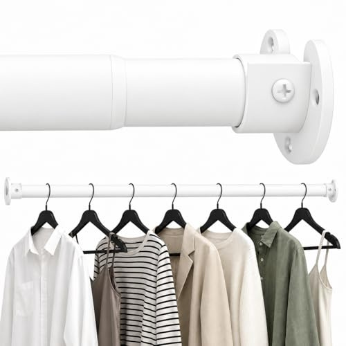 Extendable Wardrobe Rail 43-97cm, Heavy Duty Metal Wardrobe Pole, Wardrobe Rails and Fittings for Cupboards, Closets - Adjustable Clothes Rail Pole and Extendable Clothes Rail for Wardrobe (White)