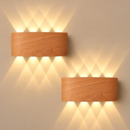 2 Stück LED Wandleuchte Up Down 8W 3000K Helle Holzoptik aus Aluminium