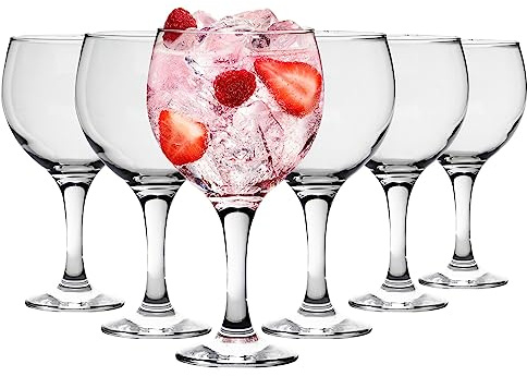 6X Clear 645ml Misket Gin Balloon Glasses - Large Long Stem Bowl Shaped G&T Cocktail Drinking Copa Tonic Glass Gift Set - by LAV