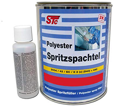 STC 2K Spritzspachtel Set 1,5 kg grau inkl. Härter | Spachtelmasse für Auto Karosserie, Metall, Holz – Füllspachtel für Poren, Vertiefungen, Wellen – Schleifbar, hitzebeständig