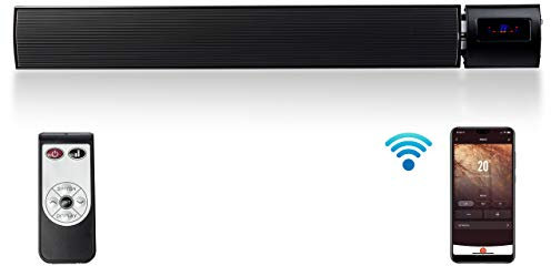 Devola Smart Electric Infrared Patio Heater 1800W Low Energy | Wall Mounted WiFi Enabled Efficient Radiant Heater with Remote Control | IP44 Rated | 24Hr Timer & Overheat Protection, Black (DVRH1800B)