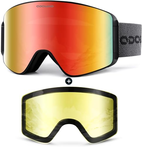 Odoland Kit de Gafas de Esquí con Lente Removible, Lentes Magnéticos Intercambiables sin Marco, Gafas de Nieve Antivaho con Protección UV, BR