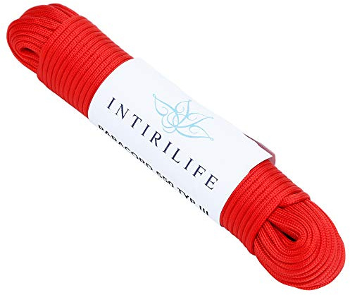 INTIRILIFE 31m Nylon Outdoor Seil in ROT – Garten Seil 31 Meter lang und 4 mm dick – Paracord Seil Schnur reißfest und robust mit 7 Kernfäden vielseitig einsetzbar für Garten und co.