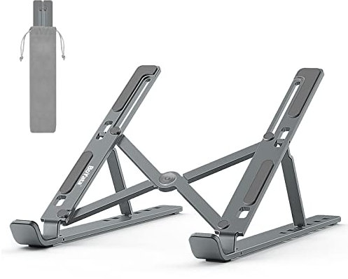 BoYata Laptop Stand, 6 Levels of Height Adjustable Portable Laptop Holder for Desk, Aluminum Foldable Laptop Riser, Compatible with MacBook Air/Pro, Dell, HP, Acer, Most 10-15.6” Laptops-Grey