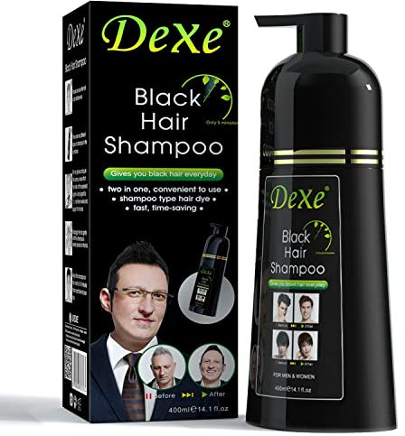Dexe Shampoo per Capelli Neri 400 ML Tintura per Capelli Scurente Istantanea per Uomo Donna Colore Nero - Facile da Usare - Dura 30 Giorni - Ingredienti Naturali ad Azione Rapida