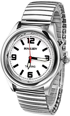MAUJOY Sprechende Armbanduhr für Herren (versilbertes und versilbertes Federarmband), übergroße Ziffern – ideal für Senioren, Sehbehinderte und ältere Menschen